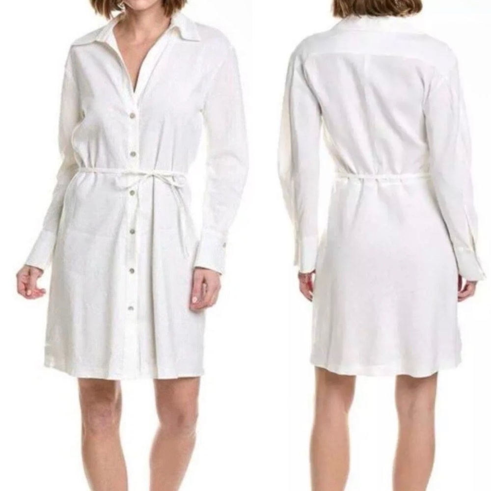 NWT Vince Belted Linen Blend Capsule Minimal White Button Up Mini Dress Size XL - Picture 2 of 11